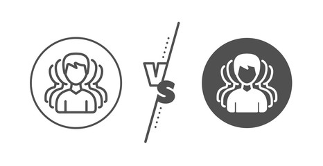 Human communication symbol. Versus concept. Group of Men line icon. Teamwork sign. Line vs classic group icon. Vector