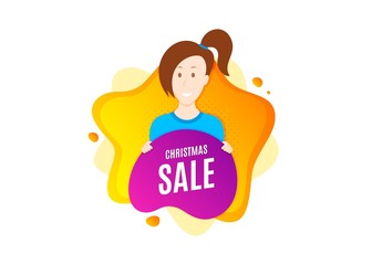 Christmas Sale. Cut out people badge. Special offer price sign. Advertising Discounts symbol. Dynamic shape offer. Christmas sale text. Cut out people dynamic banner. Worker person badge. Vector