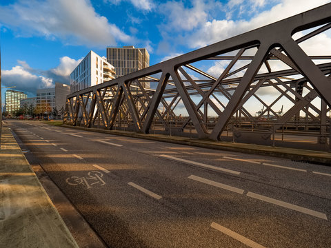 Bicycle lane on a bridge, HafenCity, Hamburg, Germany