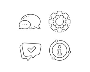 Check mark line icon. Chat bubble, info sign elements. Approved sign. Speech bubble chat symbol. Linear approved outline icon. Information bubble. Vector