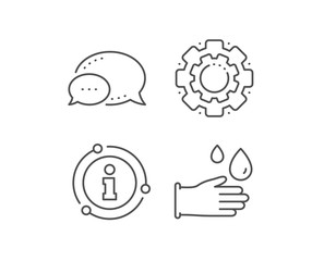 Cleaning rubber gloves line icon. Chat bubble, info sign elements. Hygiene sign. Washing Housekeeping equipment sign. Linear rubber gloves outline icon. Information bubble. Vector