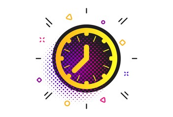 Clock time sign icon. Halftone dots pattern. Mechanical watch symbol. Classic flat clock icon. Vector