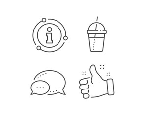 Coffee cocktail line icon. Chat bubble, info sign elements. Hot latte, milkshake sign. Tea drink mug symbol. Linear coffee cocktail outline icon. Information bubble. Vector