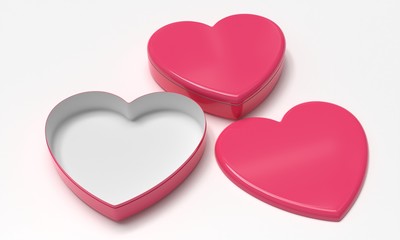 Heart shaped red love container mockup. Gift box template. 3d illustration isolated on white