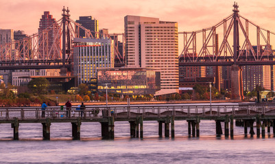 View to Manhattan midtown skyline from Long Island City at sunrise.