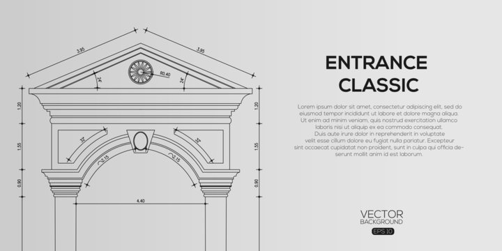 Detailed classic entrance  , Architectural background , architectural plan vector 