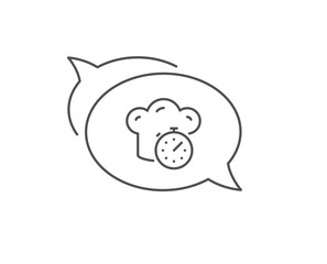 Cooking timer line icon. Chat bubble design. Frying stopwatch sign. Food preparation symbol. Outline concept. Thin line cooking timer icon. Vector