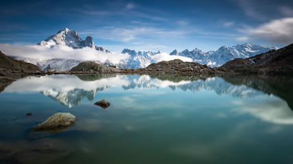 Panorama of Lac Blanc and Mont-Blanc-Massif, France