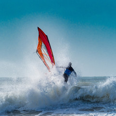 Windsurfing on Newgale Beach. Pembrokeshire, Wales.
