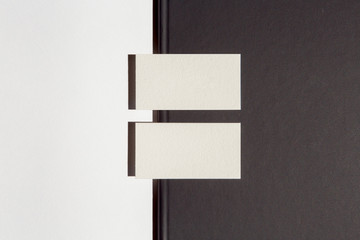 luxury paper business cards and folder on black and white background