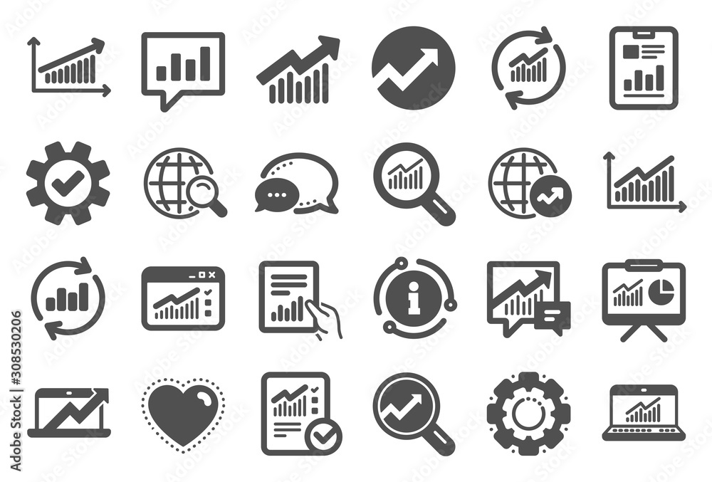 Poster analytics, statistics icons. set of chart, report document and graph icons. data analytics, presenta