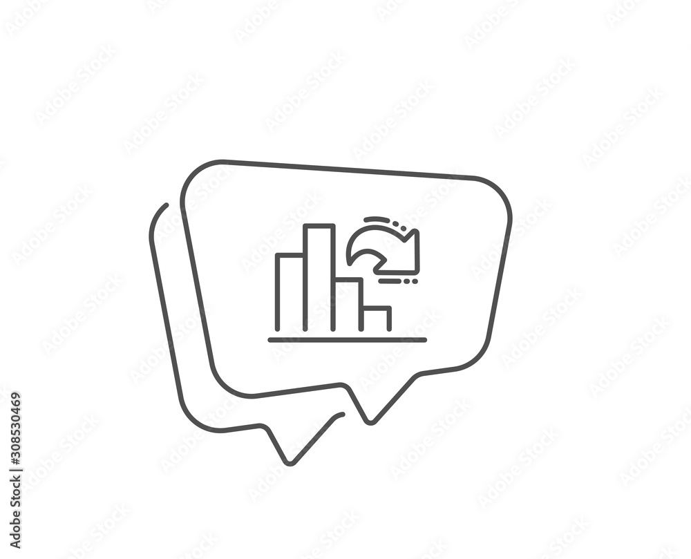 Poster decreasing graph line icon. chat bubble design. column chart sign. market analytics symbol. outline 