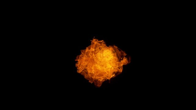 Super slow motion of fire blast isolated on black background. Filmed on high speed camera, 1000 fps