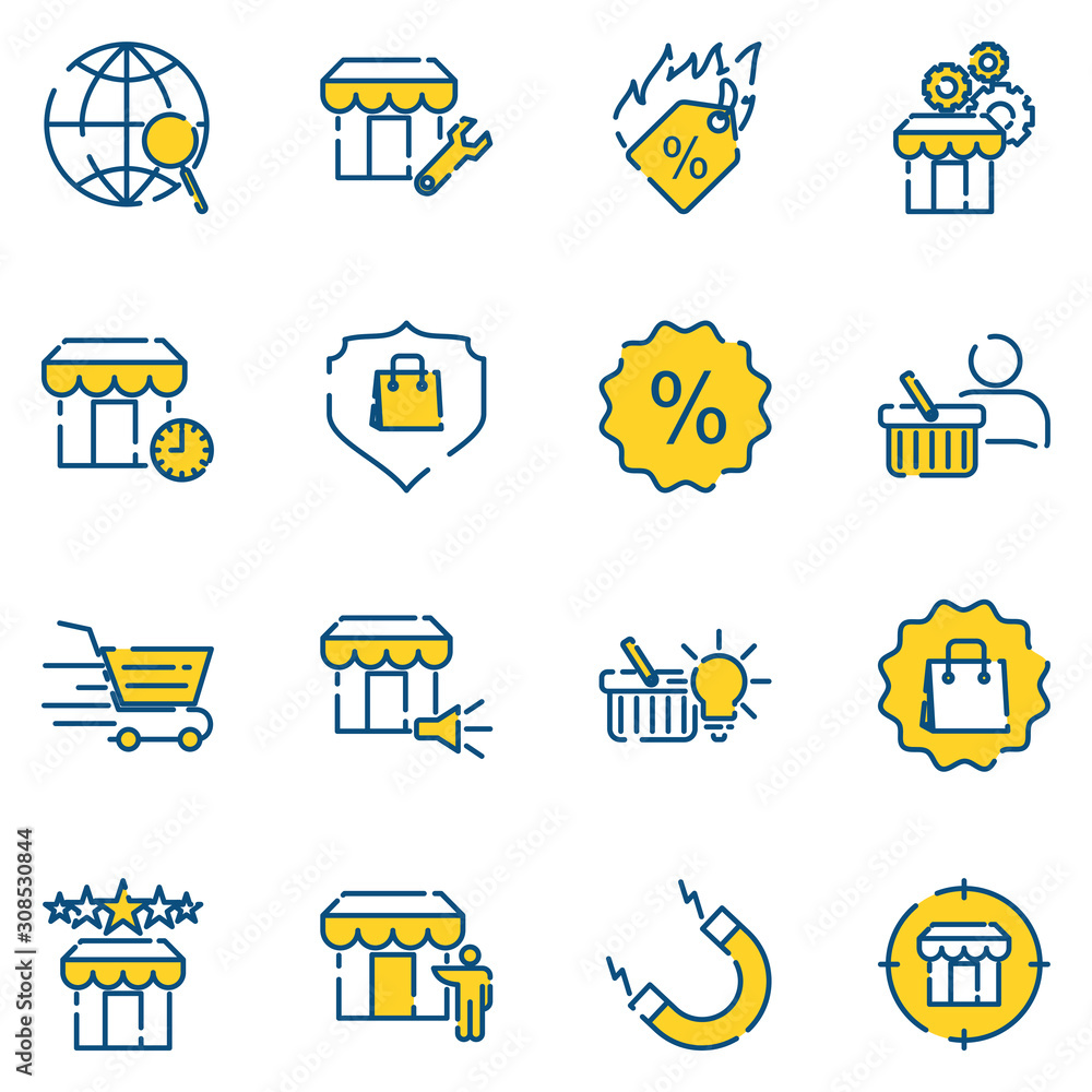 Poster marketing strategy set icon template color editable. marketing pack symbol vector sign isolated on white background icons vector illustration for graphic and web design.