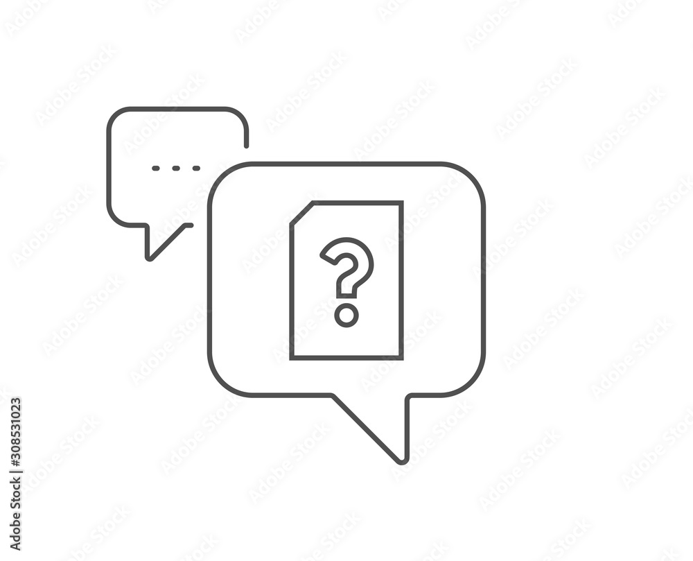 Poster unknown document line icon. chat bubble design. file with question mark sign. untitled paper page co