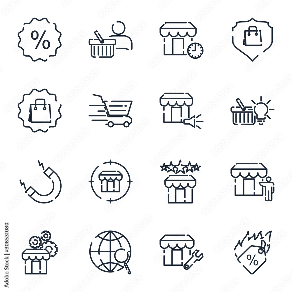 Poster marketing strategy set icon template color editable. marketing pack symbol vector sign isolated on w