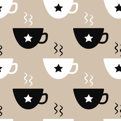 Seamless pattern with hot drink cups. Stylish flat print. Simple vector illustration.