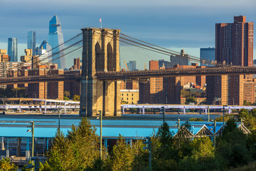 View to  Manhattan skyline from Brooklyn Bridge Park Dumbo