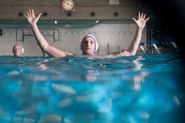 Water polo player in defending position