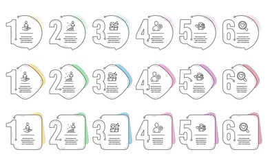 Stats, Woman love and Search love line icons set. Infographic timeline. Cleaning, Recruitment and Security signs. Business analysis, Romantic people, Dating service. Maid service. People set. Vector