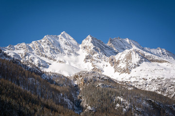 winter snovy mountains landscape panorama. Italian Alps, Gran Paradiso   National Park. Italy