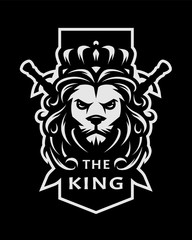 Lion king symbol, logo, emblem on a dark background. Vector illustration.
