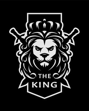 Lion king symbol, logo, emblem on a dark background. Vector illustration.