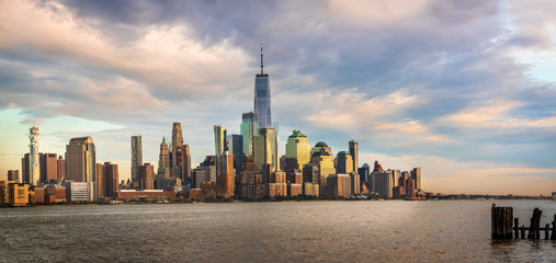 View to Manhattan skyline from Hoboken Jersey city at sunset