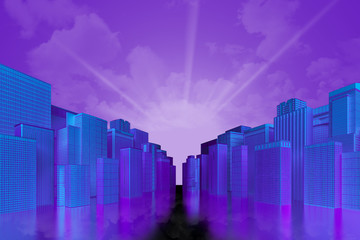 blue skyscrapers with purple sky