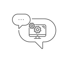 Settings line icon. Chat bubble design. Cogwheel engineering tool sign. Cog gear symbol. Outline concept. Thin line settings icon. Vector