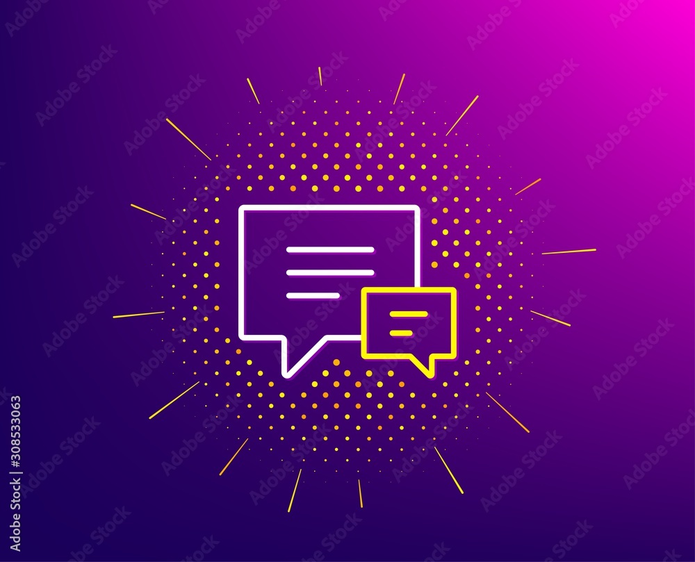 Poster chat line icon. halftone pattern. speech bubble sign. communication or comment symbol. gradient back