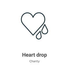 Heart drop outline vector icon. Thin line black heart drop icon, flat vector simple element illustration from editable charity concept isolated on white background