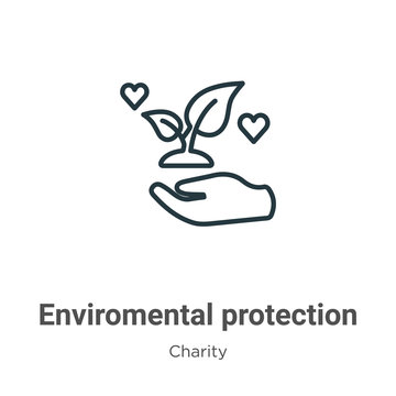 Enviromental protection outline vector icon. Thin line black enviromental protection icon, flat vector simple element illustration from editable charity concept isolated on white background