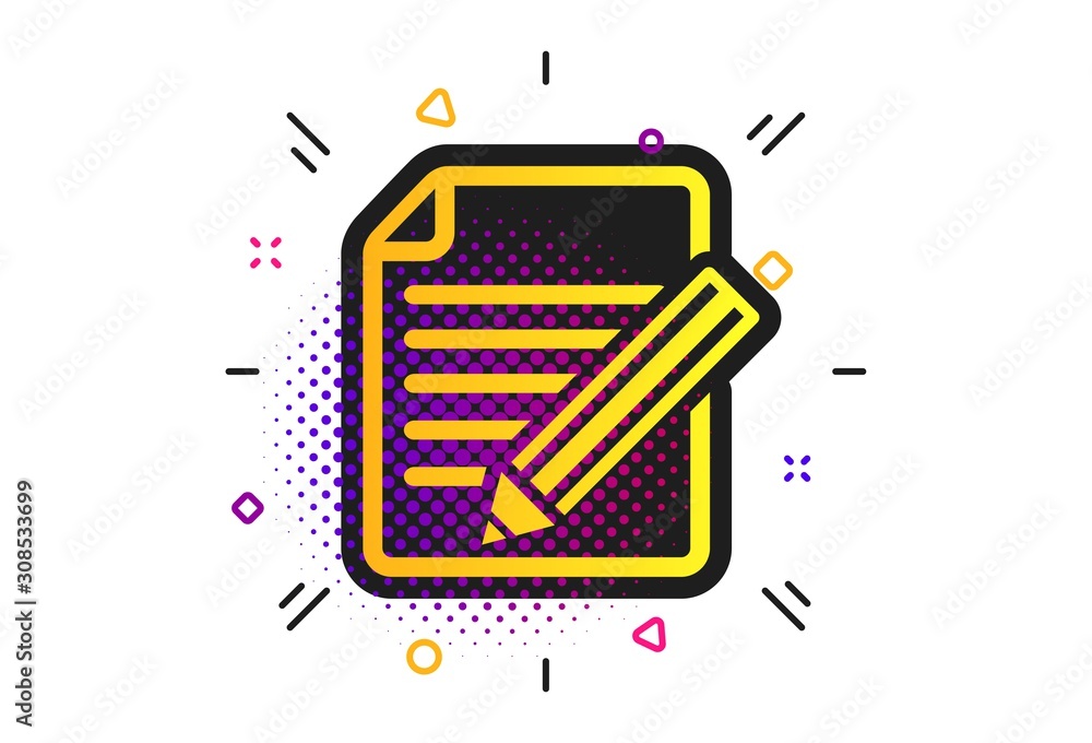 Poster edit document sign icon. halftone dots pattern. edit content button. classic flat edit icon. vector