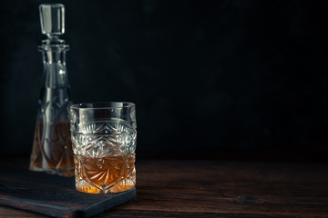 Whiskey in glass with ice