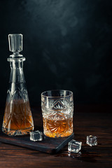 Whiskey in glass with ice