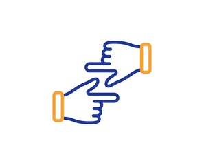 One finger palm sign. Click hands line icon. Direction gesture symbol. Colorful outline concept. Blue and orange thin line click hands icon. Vector