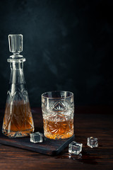 Whiskey in glass with ice