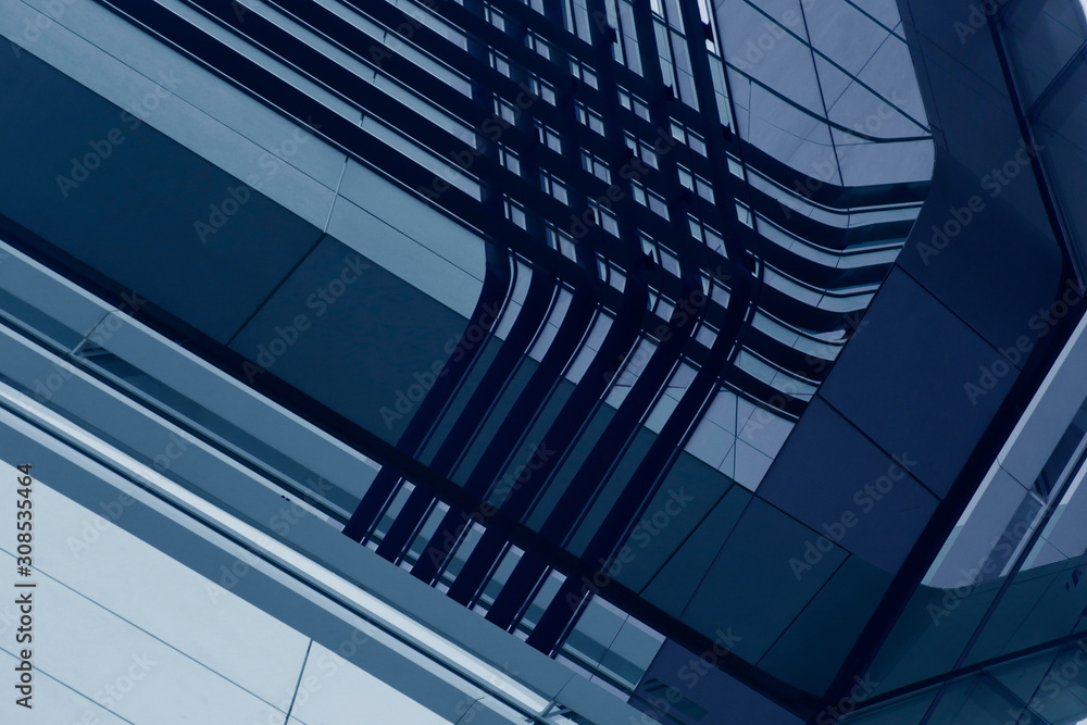 Poster illustration resembling bridge structure. modern industrial architecture with blue geometric structu