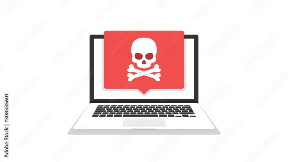 Poster laptop with virus on the screen. loop animation. 4k resolution.