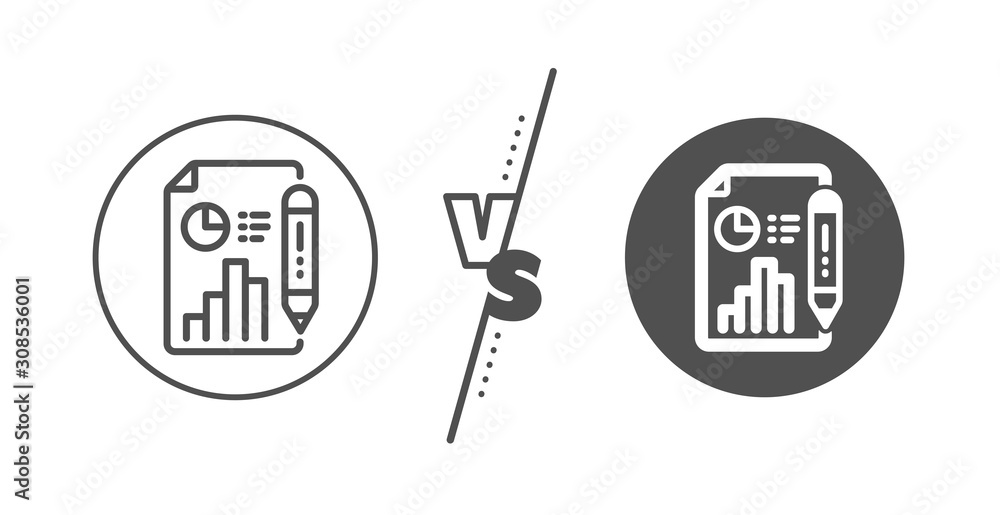 Poster column graph sign. versus concept. report document line icon. growth diagram, pie chart symbol. line