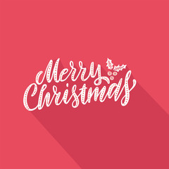 illustration Greeting card with hand lettering type of Merry Christmas on red paper background with falling shadow
