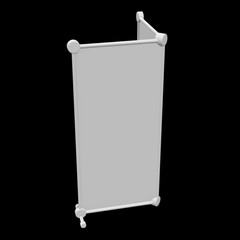 Blank Roll Up fold up Banner Stands. Trade show booth white and blank. 3d render on black background. High Resolution Template for your design.