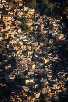 View to poor residential ghetto homes in Morro do Borel favela slum