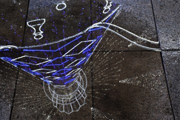 Vilnius Christmas tree reflected in a puddle