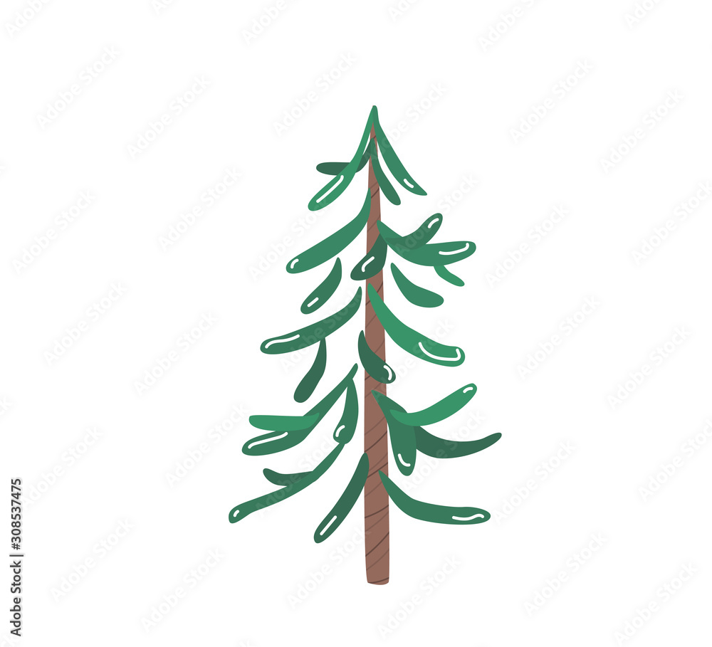 Poster fir tree with snow texture. pine xmas vector illustration isolated on white background. simple flat 