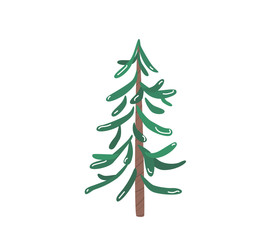 Fir tree with snow texture. Pine xmas vector illustration isolated on white background. Simple flat cartoon green spruce plant for christmas decorating