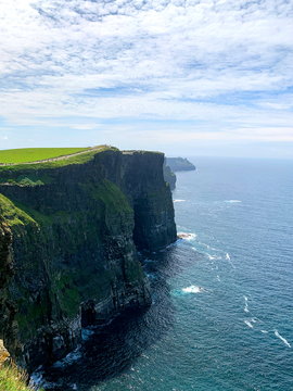 View atop the famous Cliffs of Moher overlooking the atlantic ocean