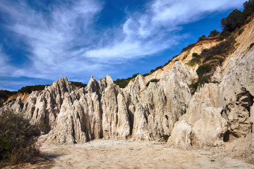 Fototapeta na wymiar Formed by erosion rocks on the coast of the Greek island of Zakynthos.