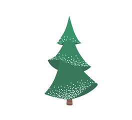 Naklejka na ściany i meble Fir tree with snow texture. Pine xmas vector illustration isolated on white background. Simple flat cartoon green spruce plant for christmas decorating